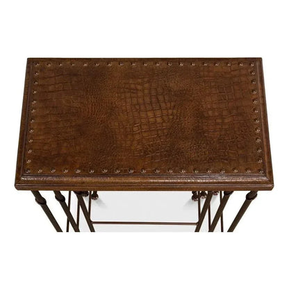 Croc Leather Nesting Tables Set 3 - LOOMLAN - Sarreid - Side Tables