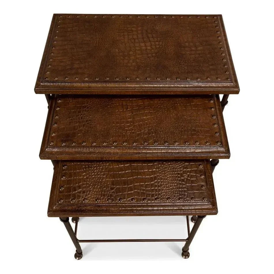 Croc Leather Nesting Tables Set 3 - LOOMLAN - Sarreid - Side Tables