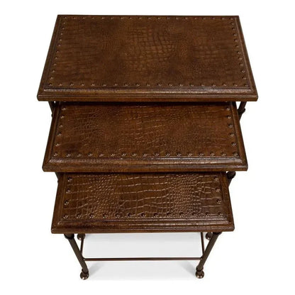 Croc Leather Nesting Tables Set 3 - LOOMLAN - Sarreid - Side Tables