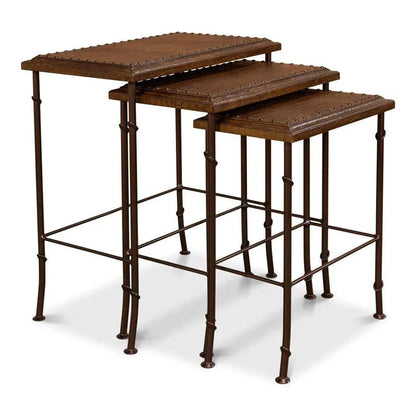 Croc Leather Nesting Tables Set 3 - LOOMLAN - Sarreid - Side Tables
