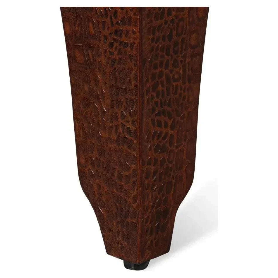 Croco Embossed Burgundy Red Leather Foot Stool - LOOMLAN - Sarreid - Poufs and Stools