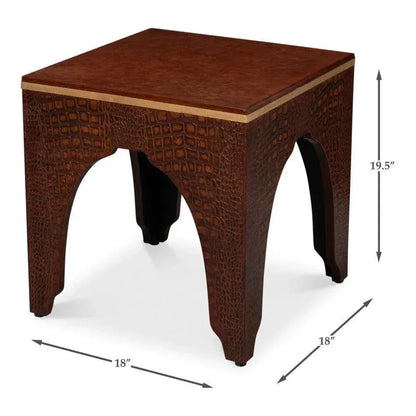 Croco Embossed Burgundy Red Leather Foot Stool - LOOMLAN - Sarreid - Poufs and Stools