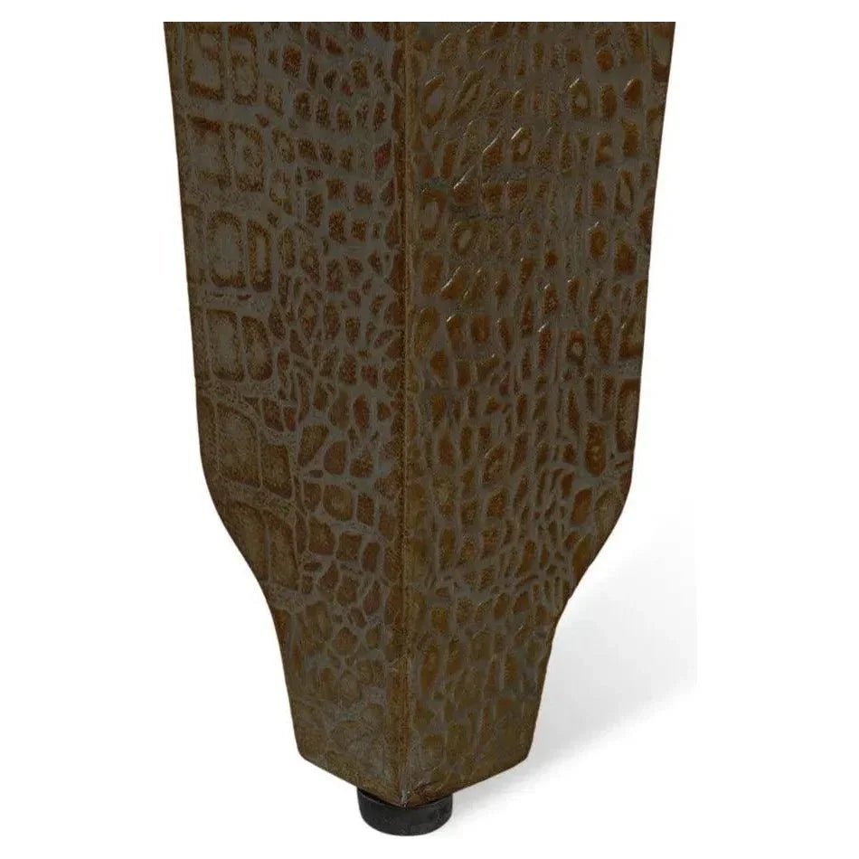Croco Embossed Leather Brown Stool - LOOMLAN - Sarreid - Poufs and Stools