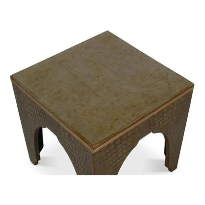 Croco Embossed Leather Brown Stool - LOOMLAN - Sarreid - Poufs and Stools