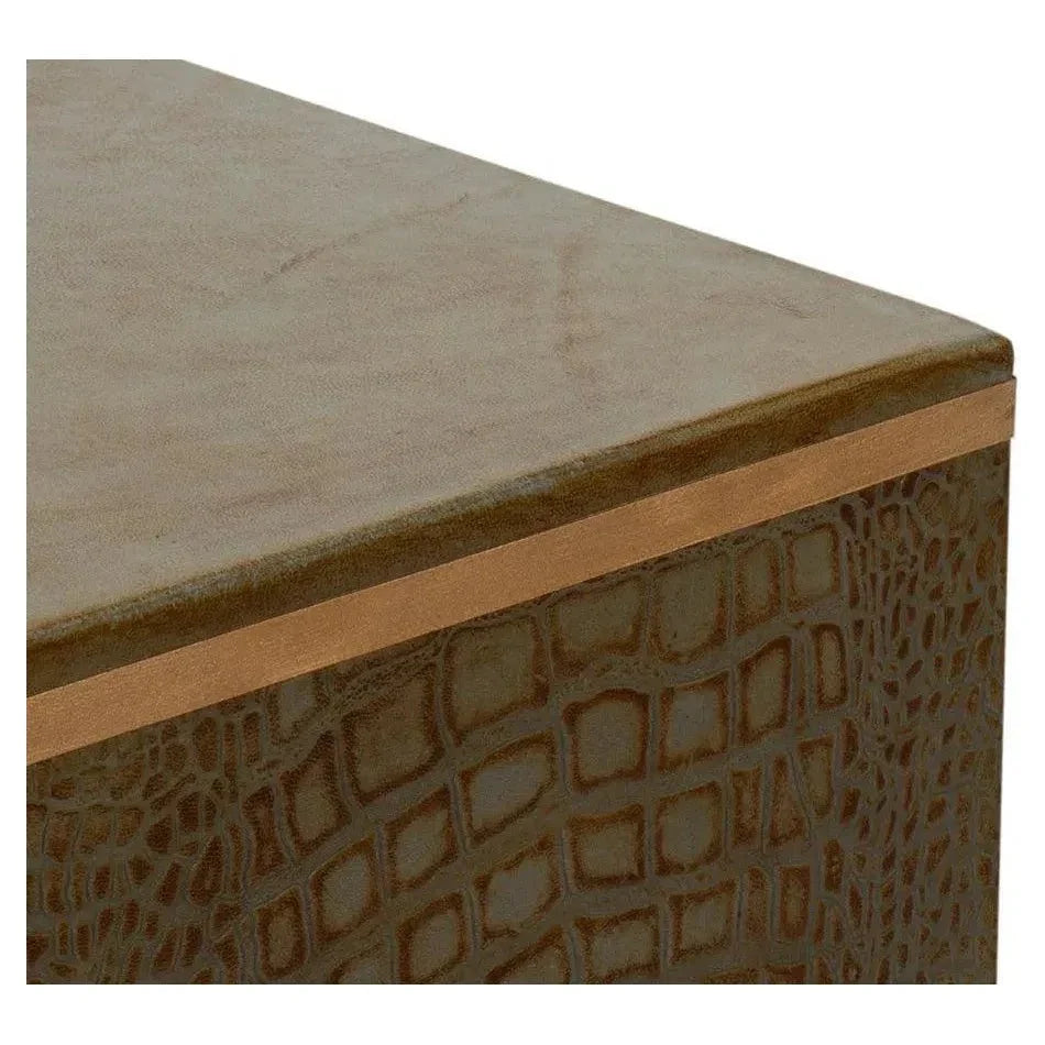 Croco Embossed Leather Brown Stool - LOOMLAN - Sarreid - Poufs and Stools