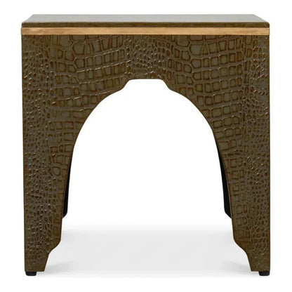 Croco Embossed Leather Brown Stool - LOOMLAN - Sarreid - Poufs and Stools