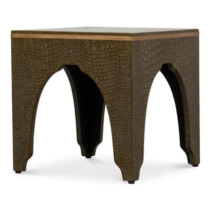 Croco Embossed Leather Brown Stool - LOOMLAN - Sarreid - Poufs and Stools