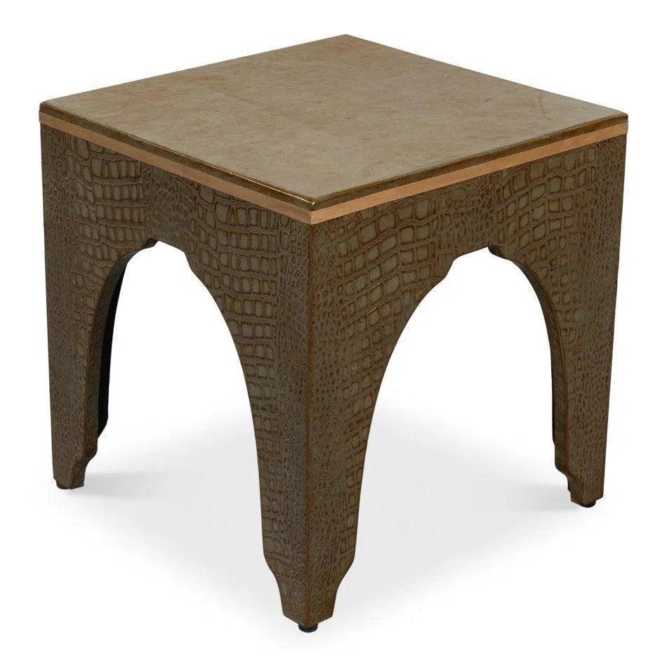 Croco Embossed Leather Brown Stool - LOOMLAN - Sarreid - Poufs and Stools