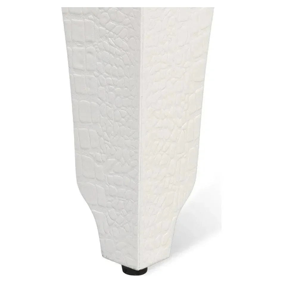 Croco Embossed Leather White Foot Stool - LOOMLAN - Sarreid - Poufs and Stools