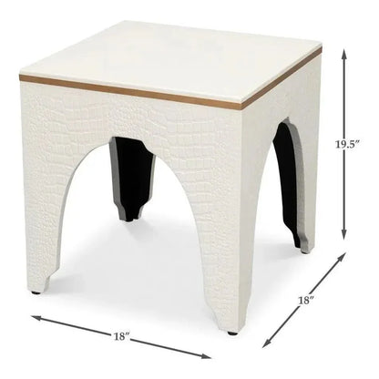 Croco Embossed Leather White Foot Stool - LOOMLAN - Sarreid - Poufs and Stools