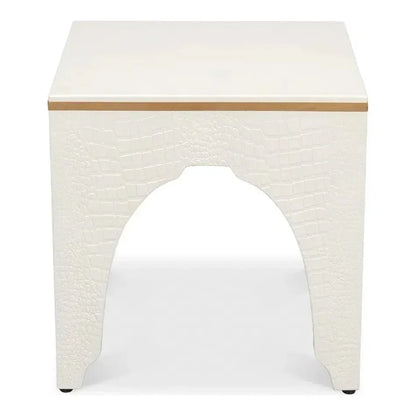 Croco Embossed Leather White Foot Stool - LOOMLAN - Sarreid - Poufs and Stools