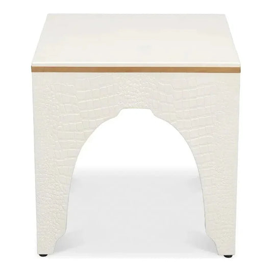 Croco Embossed Leather White Foot Stool - LOOMLAN - Sarreid - Poufs and Stools
