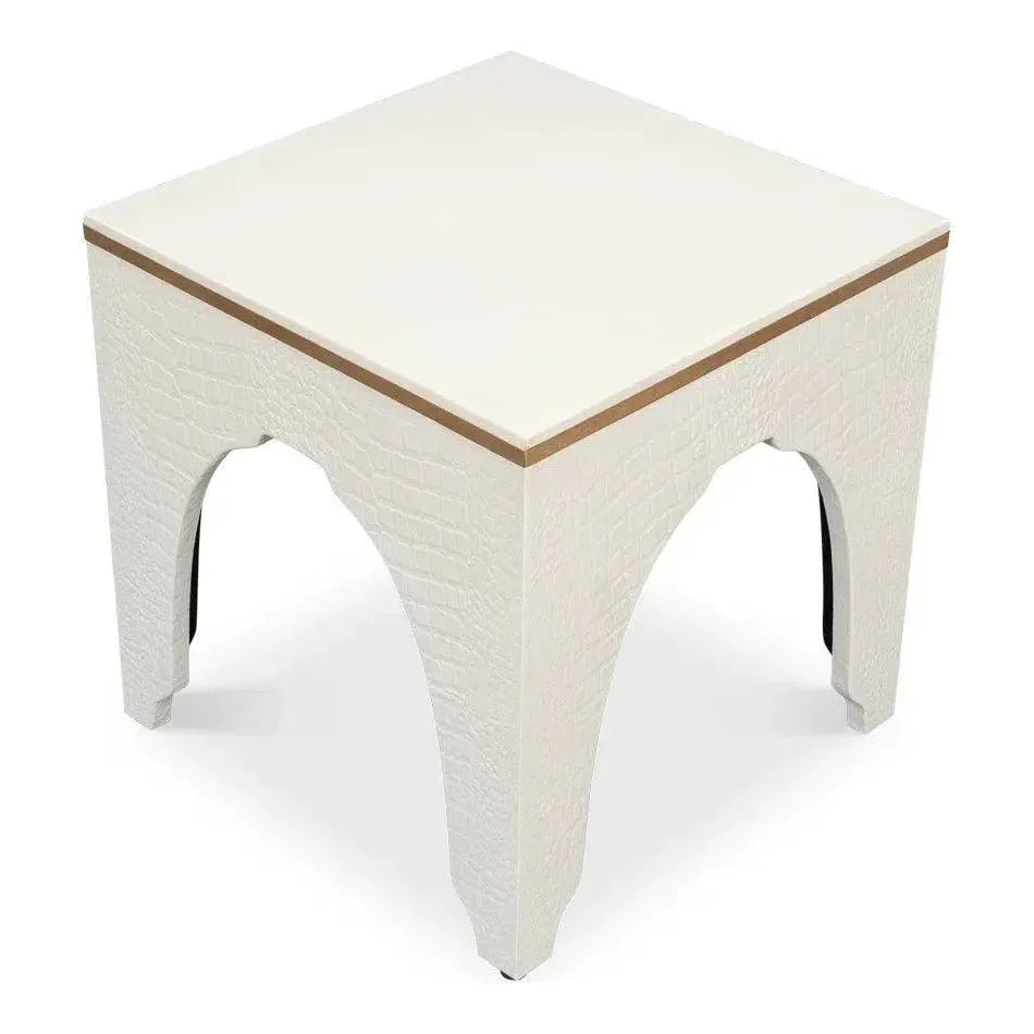 Croco Embossed Leather White Foot Stool - LOOMLAN - Sarreid - Poufs and Stools
