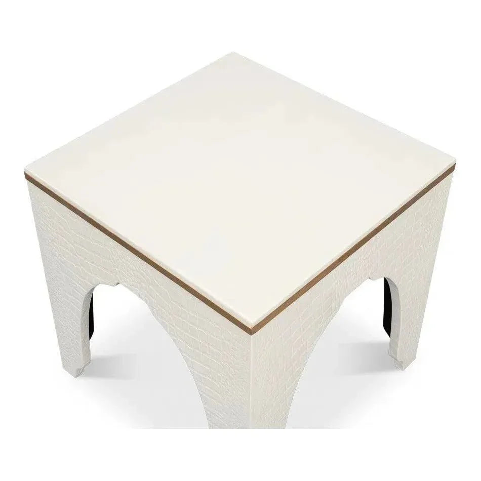 Croco Embossed Leather White Foot Stool - LOOMLAN - Sarreid - Poufs and Stools