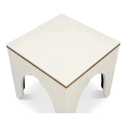 Croco Embossed Leather White Foot Stool - LOOMLAN - Sarreid - Poufs and Stools