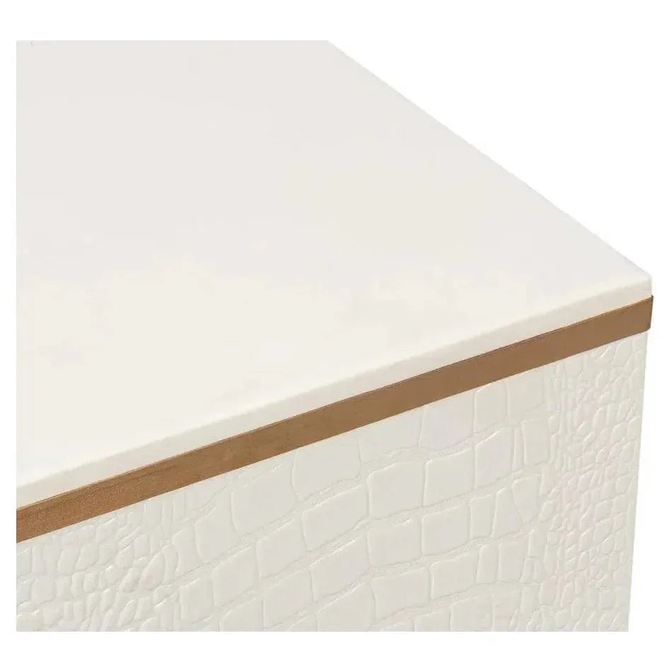 Croco Embossed Leather White Foot Stool - LOOMLAN - Sarreid - Poufs and Stools