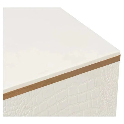 Croco Embossed Leather White Foot Stool - LOOMLAN - Sarreid - Poufs and Stools