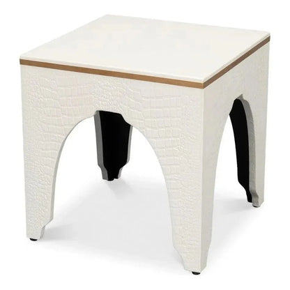 Croco Embossed Leather White Foot Stool - LOOMLAN - Sarreid - Poufs and Stools