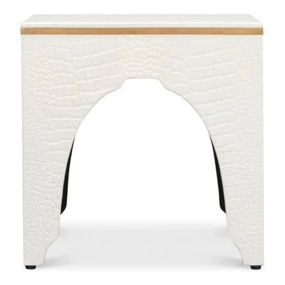 Croco Embossed Leather White Foot Stool - LOOMLAN - Sarreid - Poufs and Stools