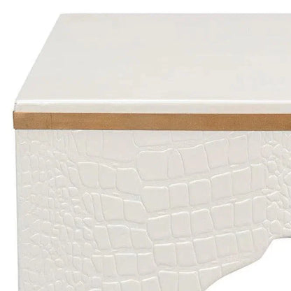 Croco Embossed Leather White Foot Stool - LOOMLAN - Sarreid - Poufs and Stools