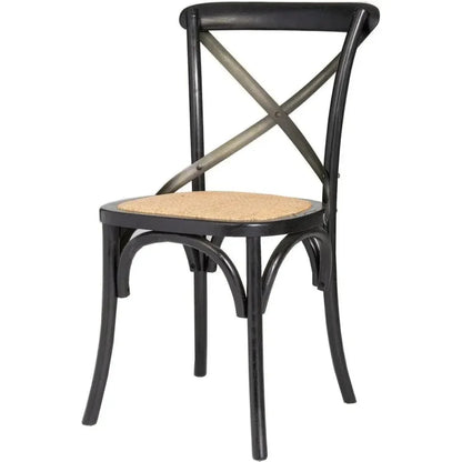 Cross Back Chair With Rattan Seat (Set Of 2) - LOOMLAN - LH Imports - Dining Chairs