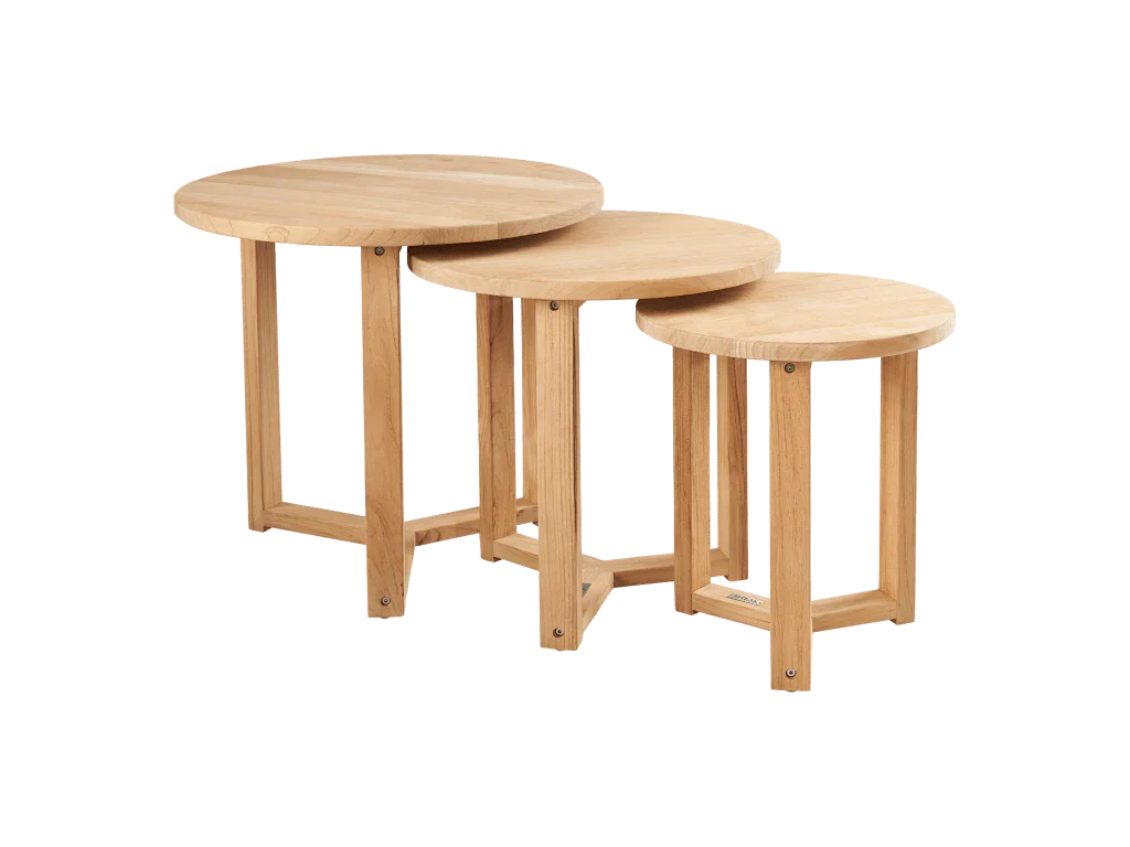 Cross Legs Nesting Teak Patio Side Table - LOOMLAN - HiTeak - Outdoor Side Tables