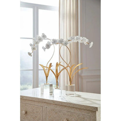 Crystal Based Orchid In Stand Sculpture - LOOMLAN - Chelsea House - Statues & Sculptures