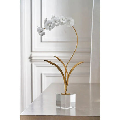 Crystal Based Orchid On Stand Flower Sculpture - LOOMLAN - Chelsea House - Statues & Sculptures
