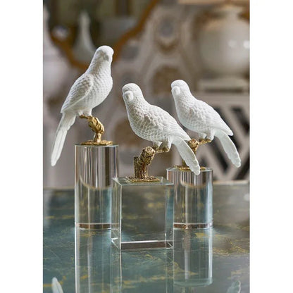 Crystal Based White Parrot Sculpture - LOOMLAN - Chelsea House - Statues & Sculptures