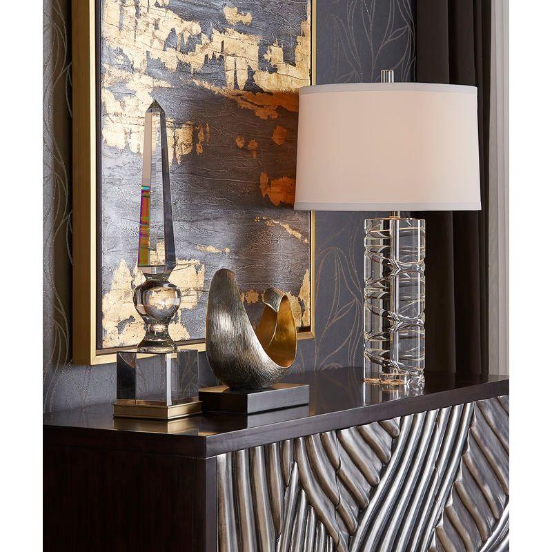 Crystal Finial Hand Cut Brass Base Sculpture - LOOMLAN - Wildwood - Statues & Sculptures