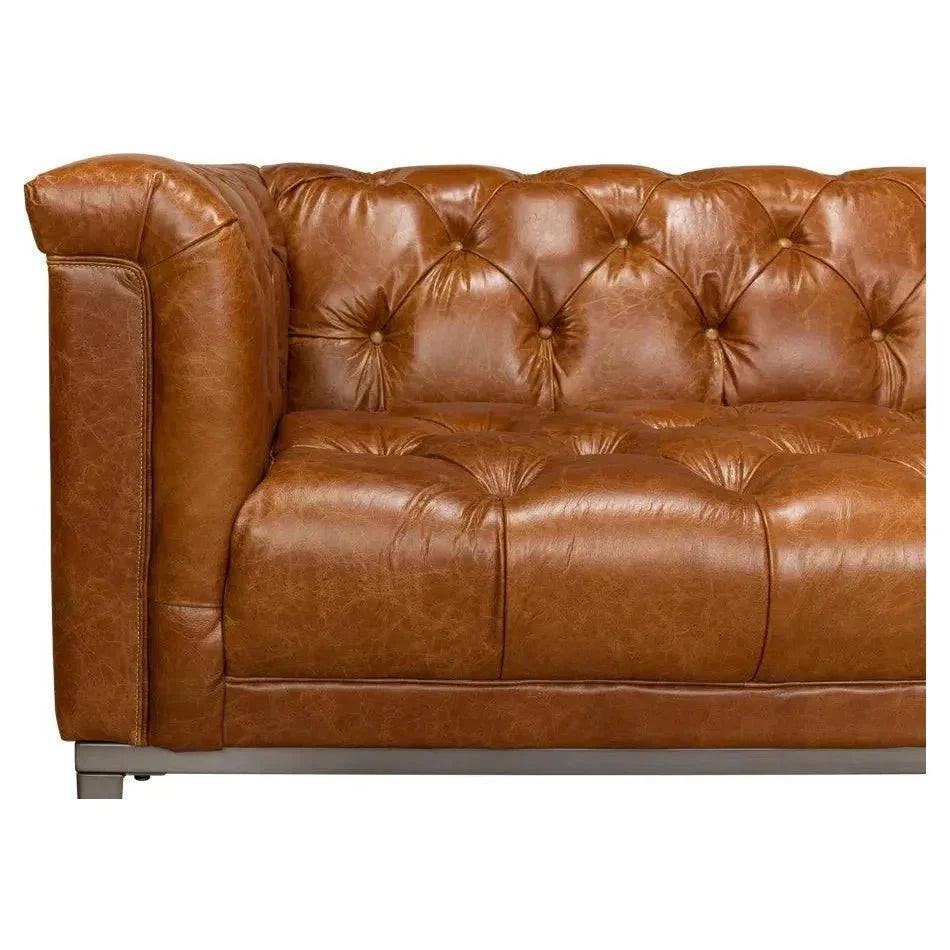 Cuba Brown Leather Chesterfield Bench Seat Couch - LOOMLAN - Sarreid - Sofas & Loveseats