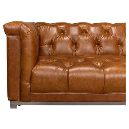 Cuba Brown Leather Chesterfield Bench Seat Couch - LOOMLAN - Sarreid - Sofas & Loveseats