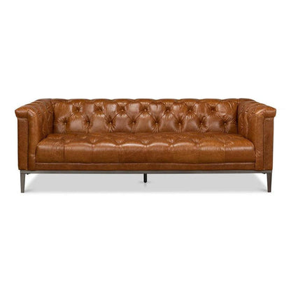 Cuba Brown Leather Chesterfield Bench Seat Couch - LOOMLAN - Sarreid - Sofas & Loveseats