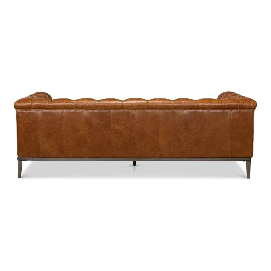 Cuba Brown Leather Chesterfield Bench Seat Couch - LOOMLAN - Sarreid - Sofas & Loveseats