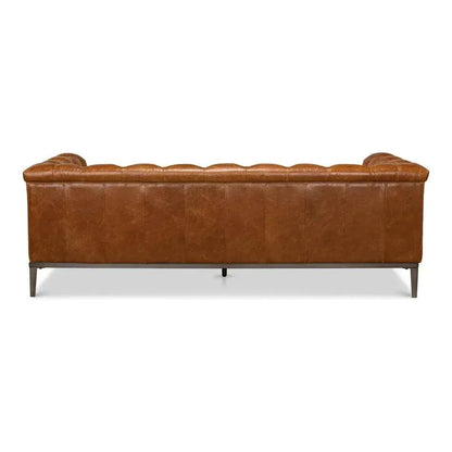 Cuba Brown Leather Chesterfield Bench Seat Couch - LOOMLAN - Sarreid - Sofas & Loveseats
