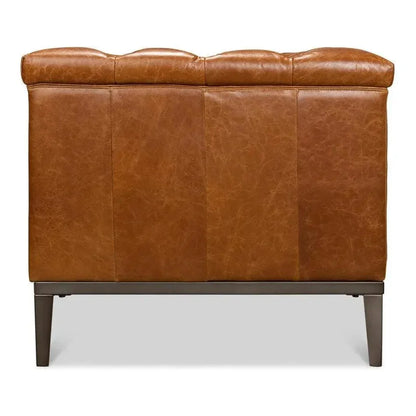 Cuba Brown Leather Chesterfield Bench Seat Couch - LOOMLAN - Sarreid - Sofas & Loveseats