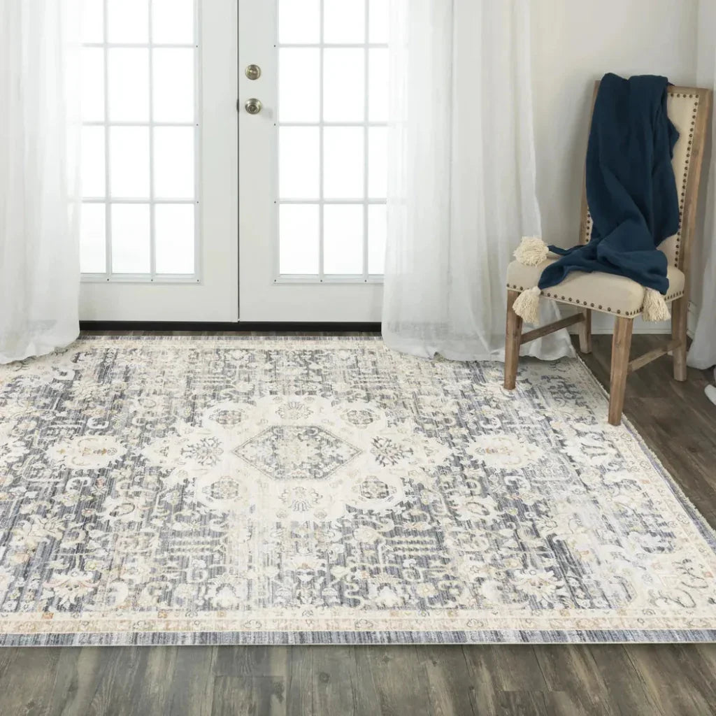 Curl Medallion Blue Area Rugs For Living Room - LOOMLAN - LOOMLAN - Area Rugs