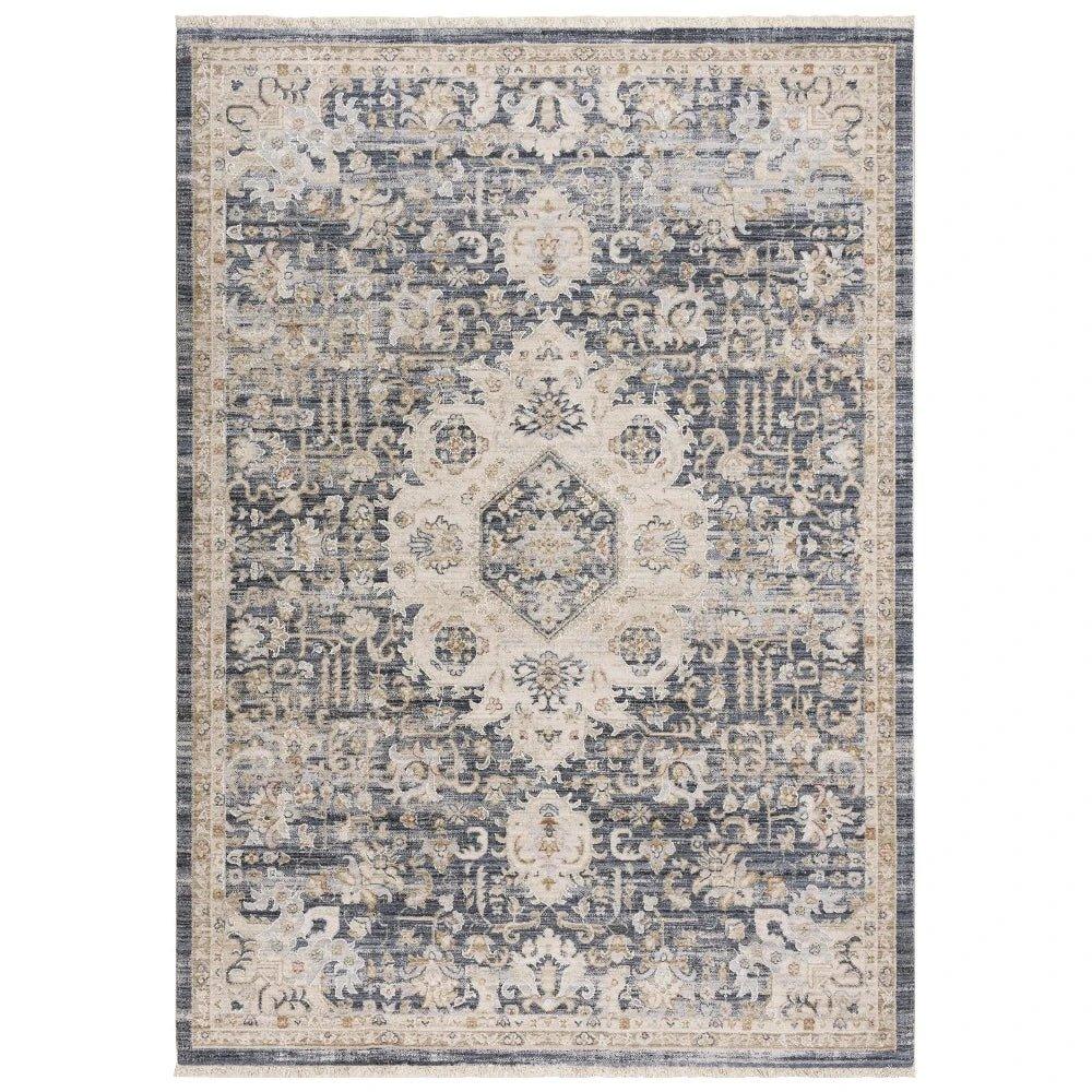 Curl Medallion Blue Area Rugs For Living Room - LOOMLAN - LOOMLAN - Area Rugs