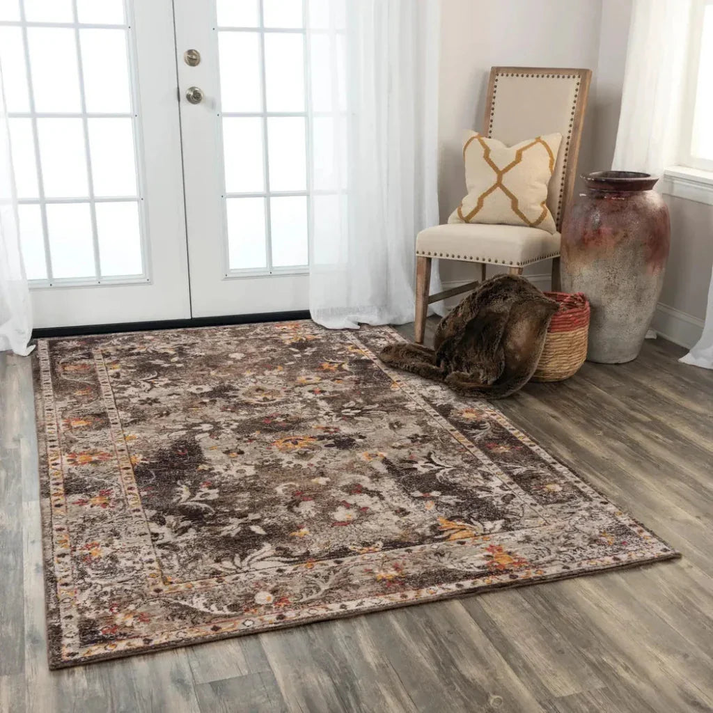 Cute Floral Brown/ Beige Large Area Rugs - LOOMLAN - LOOMLAN - Area Rugs