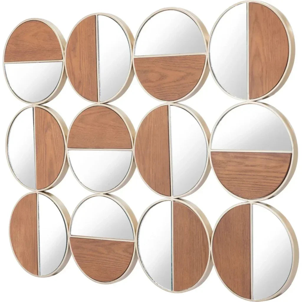 Cycle Round Mirror Gold & Walnut - LOOMLAN - Zuo Modern - Wall Mirrors