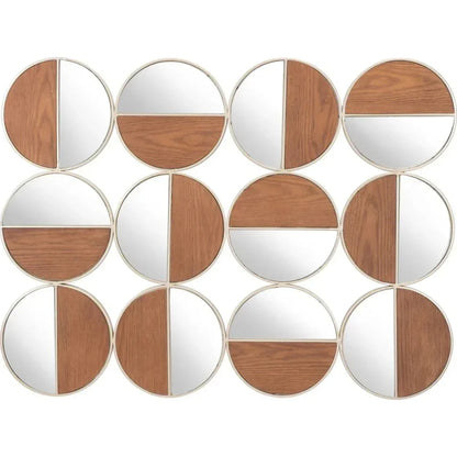 Cycle Round Mirror Gold & Walnut - LOOMLAN - Zuo Modern - Wall Mirrors