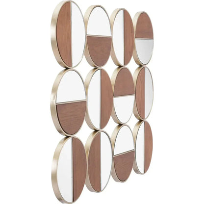 Cycle Round Mirror Gold & Walnut - LOOMLAN - Zuo Modern - Wall Mirrors