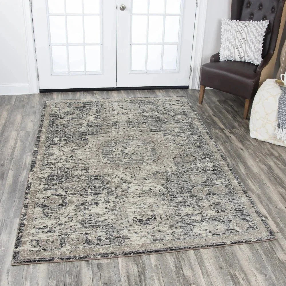 Dach Central Medallion Gray Kitchen Hallway Runner Rug - LOOMLAN - LOOMLAN - Area Rugs