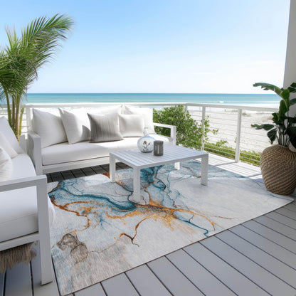 Daeanor Blue Washable Indoor - Outdoor Rug - LOOMLAN - LOOMLAN Rugs - Outdoor Rugs