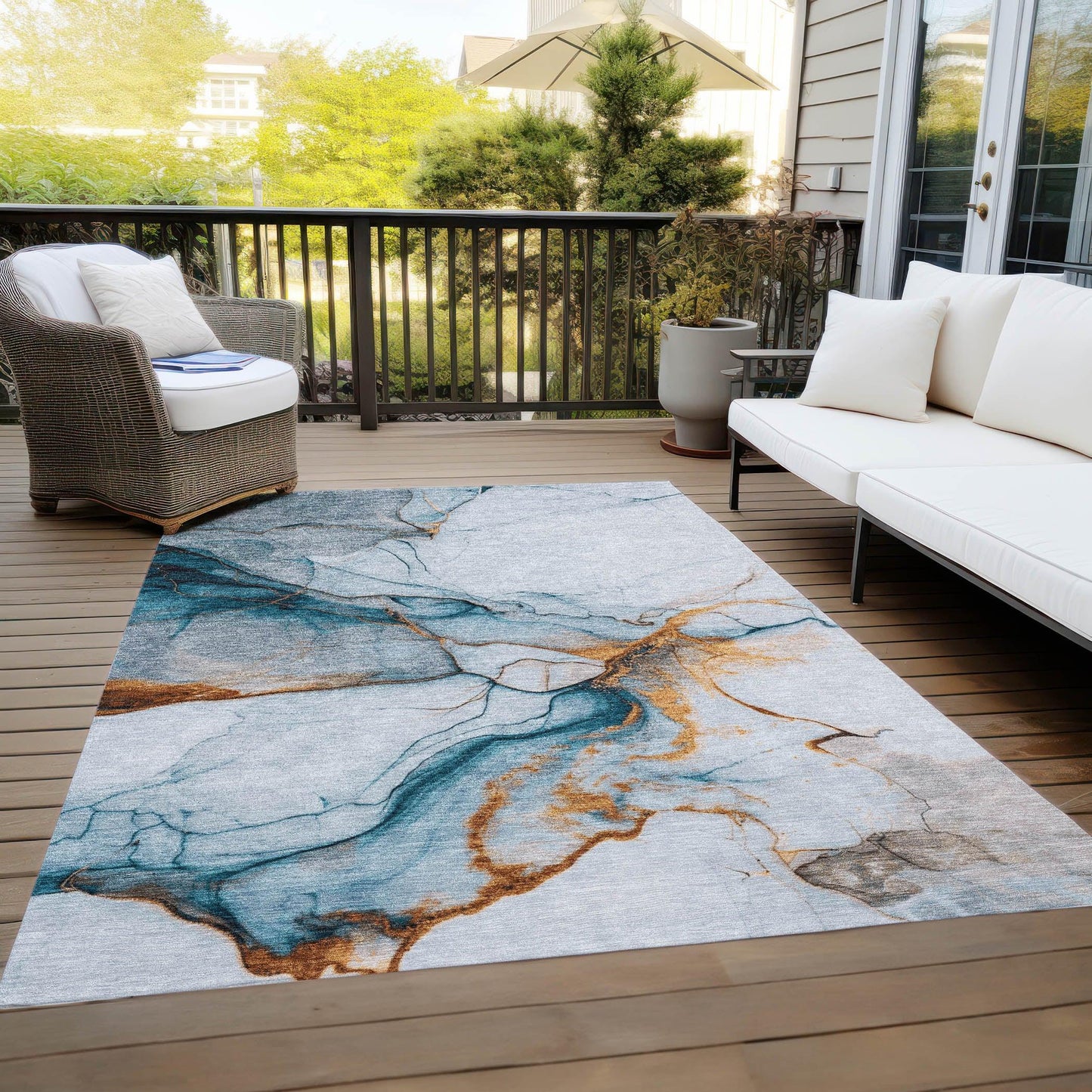 Daeanor Blue Washable Indoor - Outdoor Rug - LOOMLAN - LOOMLAN Rugs - Outdoor Rugs