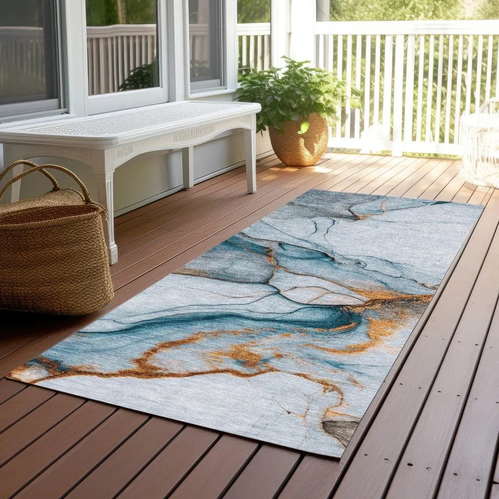 Daeanor Blue Washable Indoor - Outdoor Rug - LOOMLAN - LOOMLAN Rugs - Outdoor Rugs