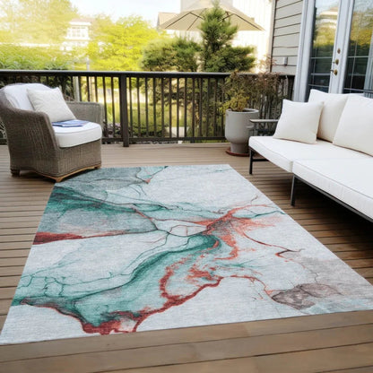 Daeanor Teal Washable Indoor - Outdoor Rug - LOOMLAN - LOOMLAN Rugs - Outdoor Rugs