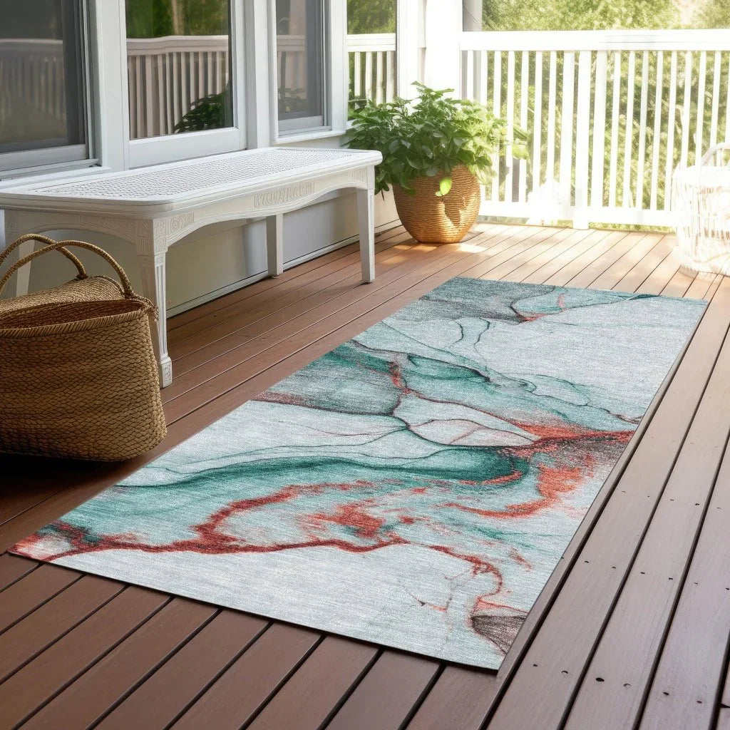 Daeanor Teal Washable Indoor - Outdoor Rug - LOOMLAN - LOOMLAN Rugs - Outdoor Rugs