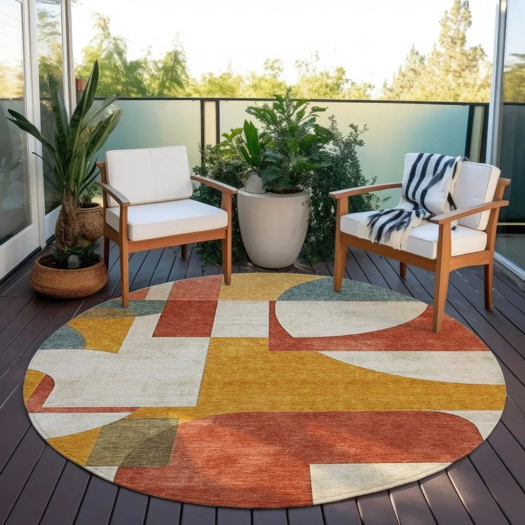 Daeel Orange Washable Indoor - Outdoor Rug - LOOMLAN - LOOMLAN Rugs - Outdoor Rugs