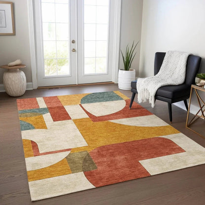 Daeel Orange Washable Indoor - Outdoor Rug - LOOMLAN - LOOMLAN Rugs - Outdoor Rugs